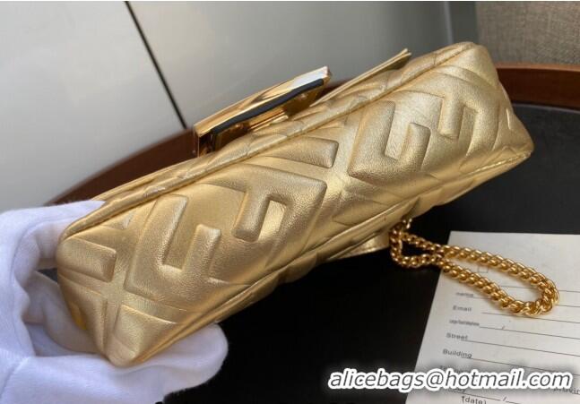 Promotional Fendi Baguette Mini Bag in FF Metallic Leather F1228 Gold 2023