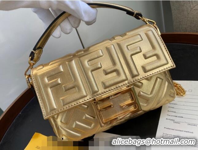 Promotional Fendi Baguette Mini Bag in FF Metallic Leather F1228 Gold 2023