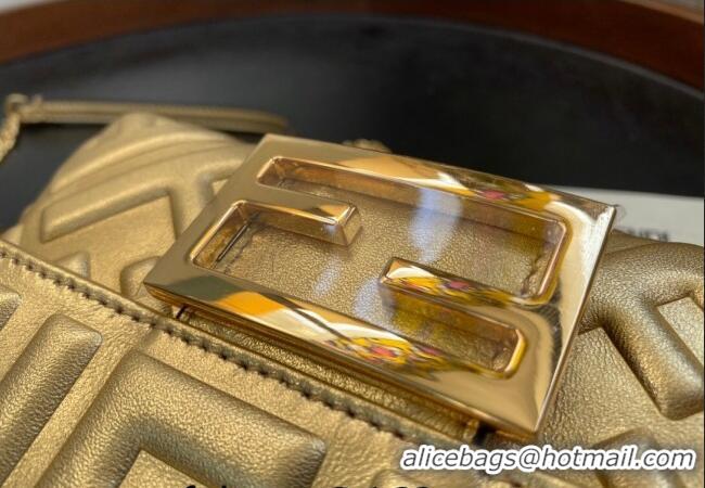 Promotional Fendi Baguette Mini Bag in FF Metallic Leather F1228 Gold 2023