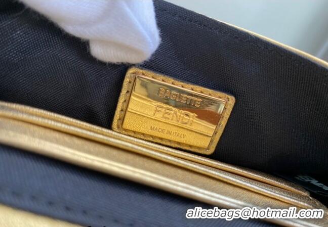 Promotional Fendi Baguette Mini Bag in FF Metallic Leather F1228 Gold 2023