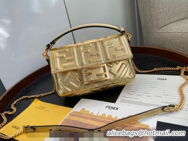 Promotional Fendi Baguette Mini Bag in FF Metallic Leather F1228 Gold 2023