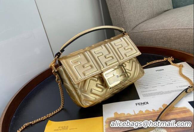 Promotional Fendi Baguette Mini Bag in FF Metallic Leather F1228 Gold 2023