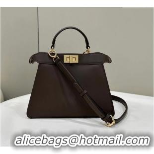 Famous Brand Fendi Peekaboo Iseeu Small Bag in Calfskin Leather 80011A Chocolate Brown 2023 Top