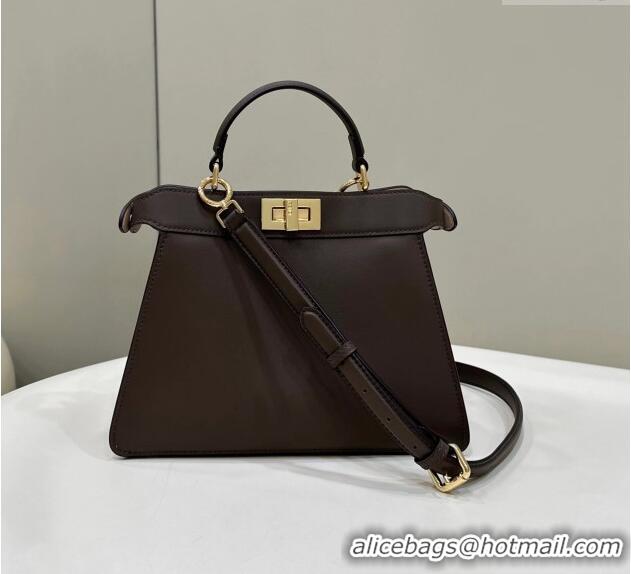 Famous Brand Fendi Peekaboo Iseeu Small Bag in Calfskin Leather 80011A Chocolate Brown 2023 Top