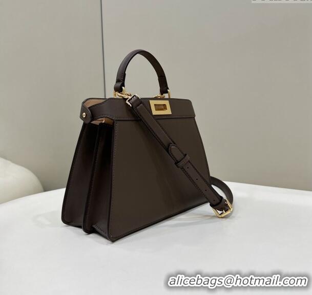 Famous Brand Fendi Peekaboo Iseeu Small Bag in Calfskin Leather 80011A Chocolate Brown 2023 Top