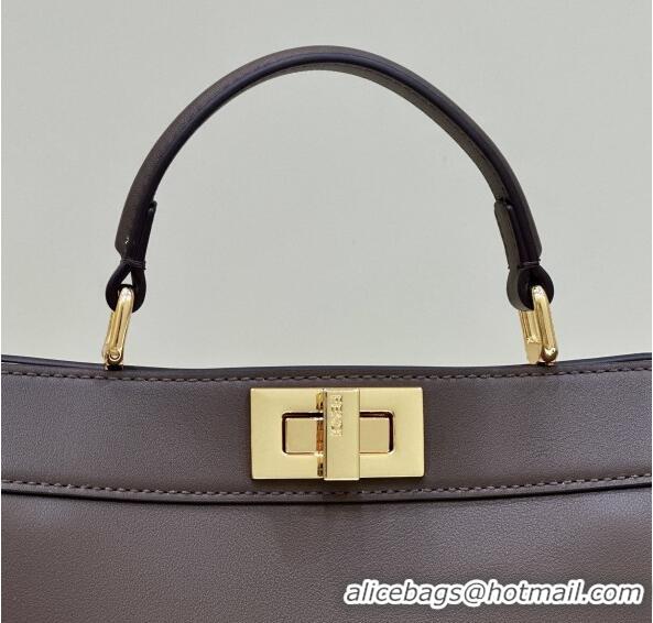 Famous Brand Fendi Peekaboo Iseeu Small Bag in Calfskin Leather 80011A Chocolate Brown 2023 Top