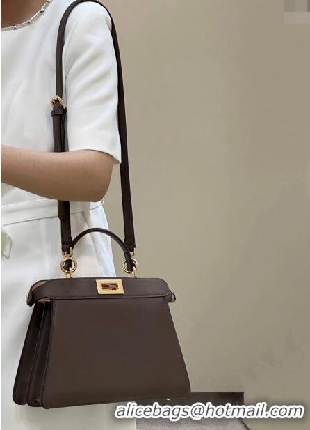 Famous Brand Fendi Peekaboo Iseeu Small Bag in Calfskin Leather 80011A Chocolate Brown 2023 Top