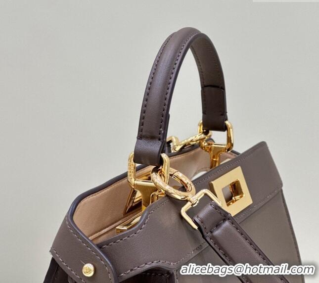 Famous Brand Fendi Peekaboo Iseeu Small Bag in Calfskin Leather 80011A Chocolate Brown 2023 Top