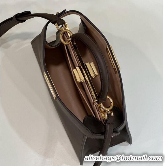 Famous Brand Fendi Peekaboo Iseeu Small Bag in Calfskin Leather 80011A Chocolate Brown 2023 Top