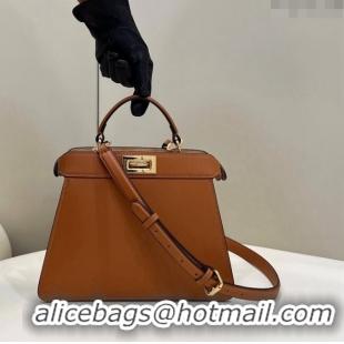 New Design Fendi Peekaboo Iseeu Small Bag in Calfskin Leather 80011A Tan Brown 2023 Top