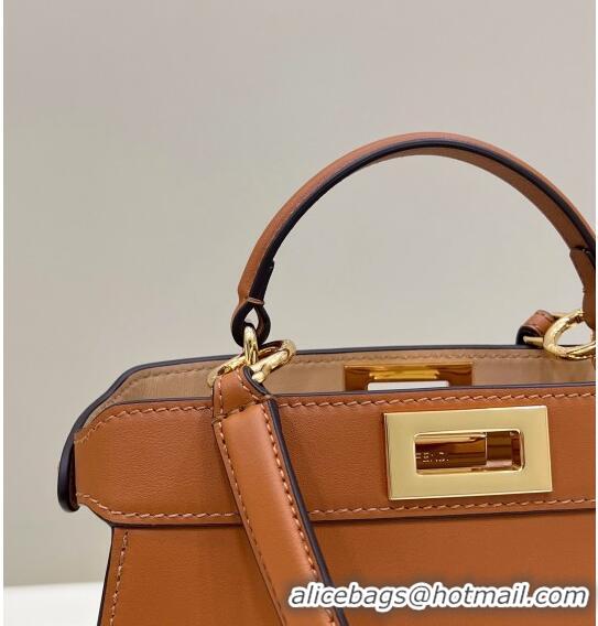 New Design Fendi Peekaboo Iseeu Small Bag in Calfskin Leather 80011A Tan Brown 2023 Top