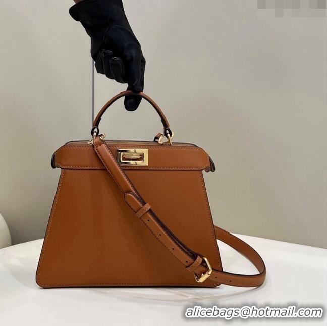 New Design Fendi Peekaboo Iseeu Small Bag in Calfskin Leather 80011A Tan Brown 2023 Top