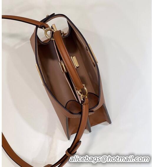 New Design Fendi Peekaboo Iseeu Small Bag in Calfskin Leather 80011A Tan Brown 2023 Top