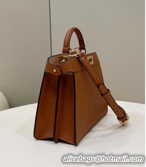 New Design Fendi Peekaboo Iseeu Small Bag in Calfskin Leather 80011A Tan Brown 2023 Top