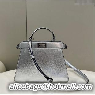 Unique Grade Fendi Peekaboo Iseeu Small Bag in Calfskin Leather 80011A Silver 2023 Top