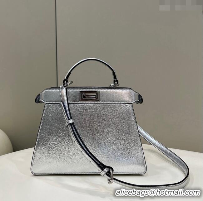 Unique Grade Fendi Peekaboo Iseeu Small Bag in Calfskin Leather 80011A Silver 2023 Top