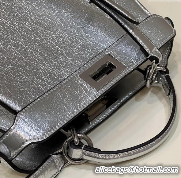 Unique Grade Fendi Peekaboo Iseeu Small Bag in Calfskin Leather 80011A Silver 2023 Top