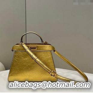 Inexpensive Grade Fendi Peekaboo Iseeu Small Bag in Calfskin Leather 80011A Gold 2023 Top