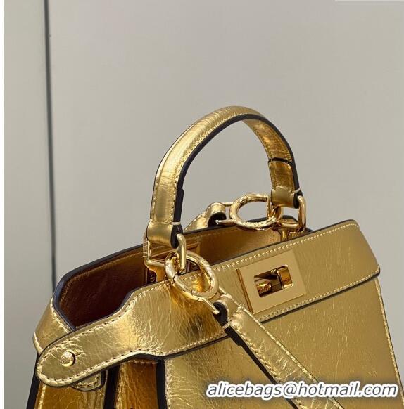 Inexpensive Grade Fendi Peekaboo Iseeu Small Bag in Calfskin Leather 80011A Gold 2023 Top