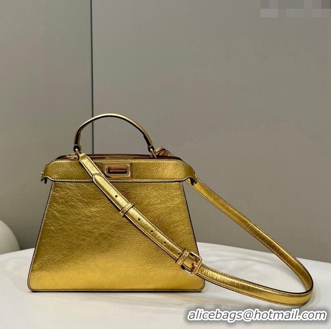 Inexpensive Grade Fendi Peekaboo Iseeu Small Bag in Calfskin Leather 80011A Gold 2023 Top