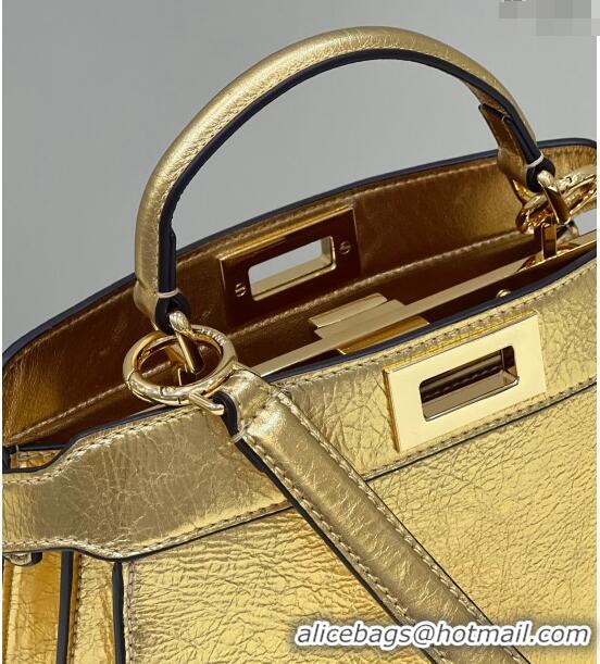 Inexpensive Grade Fendi Peekaboo Iseeu Small Bag in Calfskin Leather 80011A Gold 2023 Top