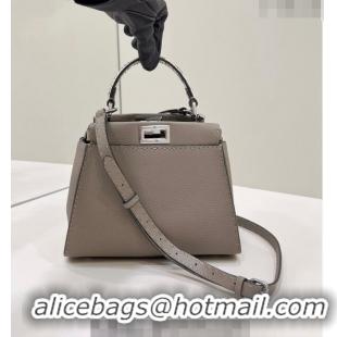 Unique Grade Fendi Peekaboo Mini Bag in Grained Leather and Snakeskin with Oversized topstitching 8551 Dove Grey 2023 to