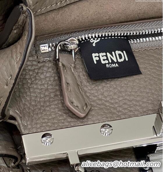 Unique Grade Fendi Peekaboo Mini Bag in Grained Leather and Snakeskin with Oversized topstitching 8551 Dove Grey 2023 to