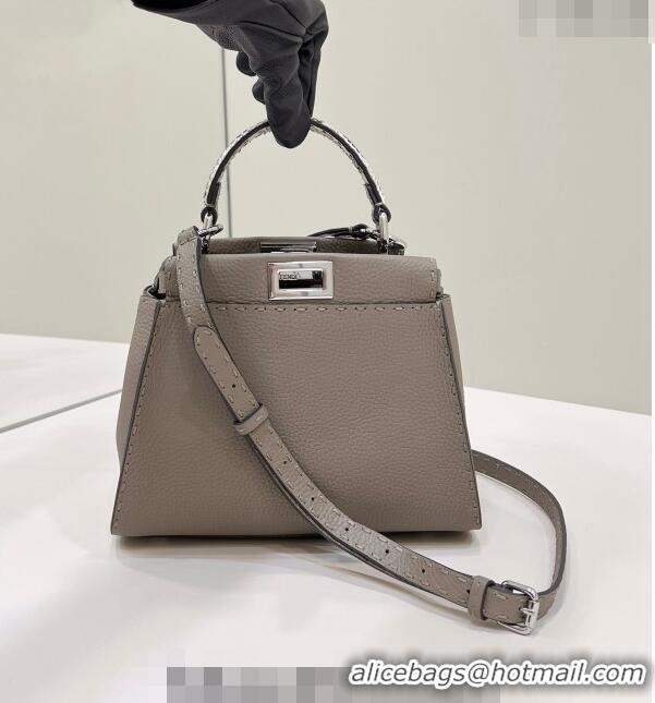 Unique Grade Fendi Peekaboo Mini Bag in Grained Leather and Snakeskin with Oversized topstitching 8551 Dove Grey 2023 to