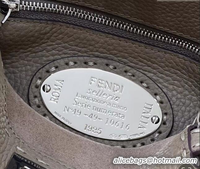 Unique Grade Fendi Peekaboo Mini Bag in Grained Leather and Snakeskin with Oversized topstitching 8551 Dove Grey 2023 to