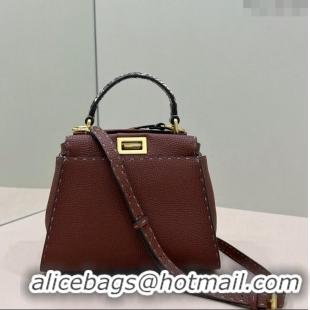 Promotional Fendi Peekaboo Mini Bag in Grained Leather and Snakeskin with Oversized topstitching 8551 Dark Brown 2023 to