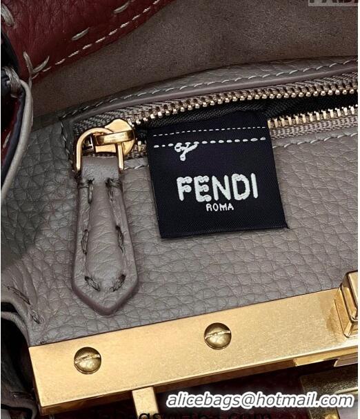 Promotional Fendi Peekaboo Mini Bag in Grained Leather and Snakeskin with Oversized topstitching 8551 Dark Brown 2023 to