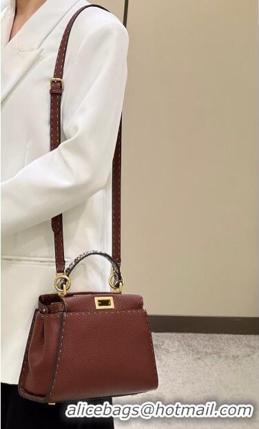 Promotional Fendi Peekaboo Mini Bag in Grained Leather and Snakeskin with Oversized topstitching 8551 Dark Brown 2023 to