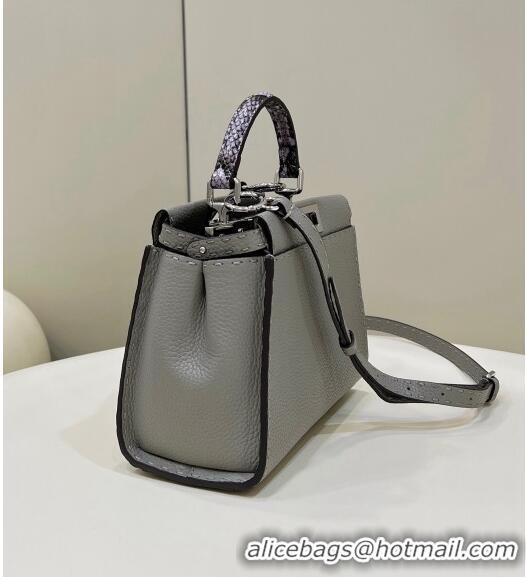 Inexpensive Fendi Peekaboo Mini Bag in Grained Leather and Snakeskin with Oversized topstitching 8551 Light Grey 2023 to