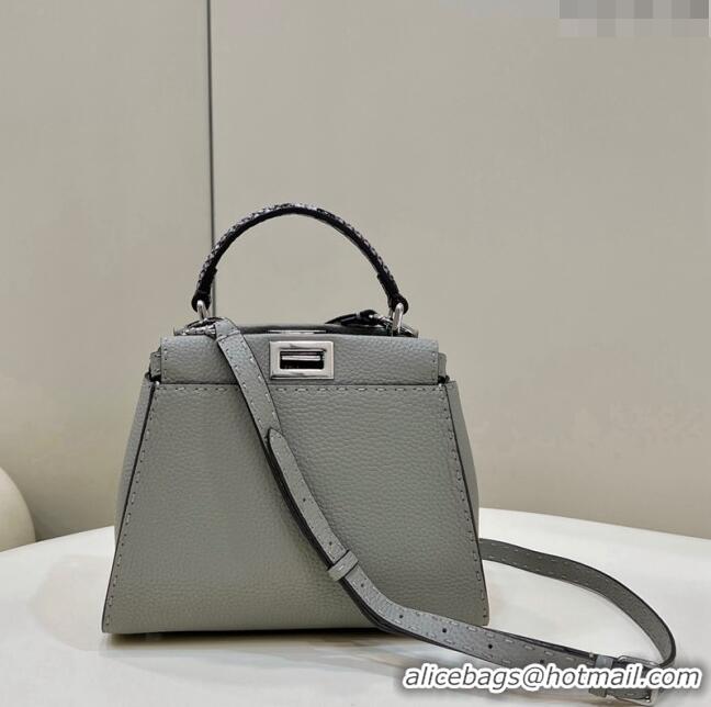 Inexpensive Fendi Peekaboo Mini Bag in Grained Leather and Snakeskin with Oversized topstitching 8551 Light Grey 2023 to