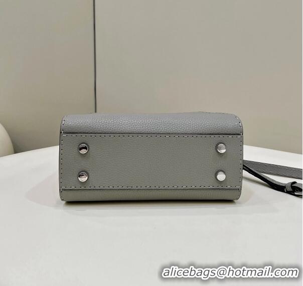 Inexpensive Fendi Peekaboo Mini Bag in Grained Leather and Snakeskin with Oversized topstitching 8551 Light Grey 2023 to