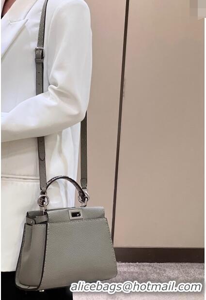 Inexpensive Fendi Peekaboo Mini Bag in Grained Leather and Snakeskin with Oversized topstitching 8551 Light Grey 2023 to