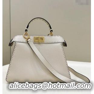 Grade Design Fendi Peekaboo ISeeU Small Bag in Grained Leather with Oversized topstitching F8126 White 2023