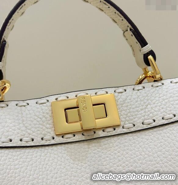 Grade Design Fendi Peekaboo ISeeU Small Bag in Grained Leather with Oversized topstitching F8126 White 2023