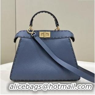 ​Discount Fendi Peekaboo ISeeU Small Bag in Grained Leather with Oversized topstitching 80133 Midnight Blue 2023 top