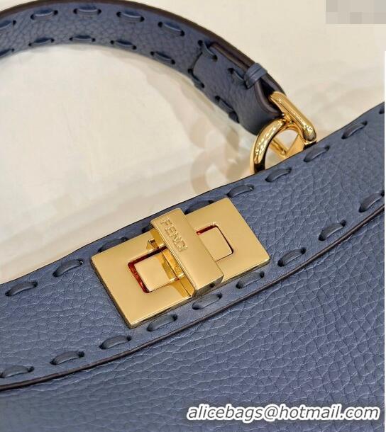 ​Discount Fendi Peekaboo ISeeU Small Bag in Grained Leather with Oversized topstitching 80133 Midnight Blue 2023 top