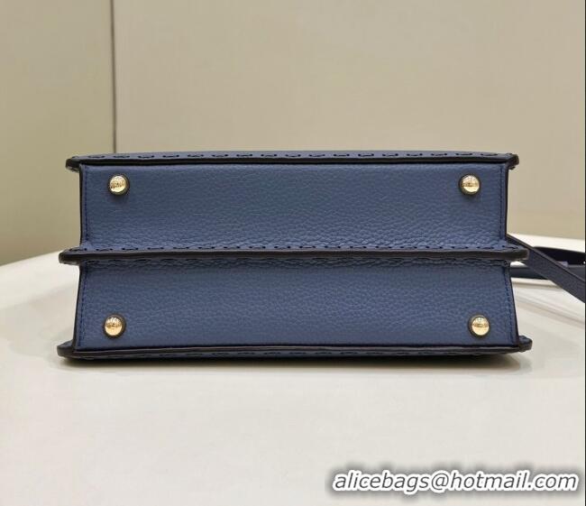 ​Discount Fendi Peekaboo ISeeU Small Bag in Grained Leather with Oversized topstitching 80133 Midnight Blue 2023 top