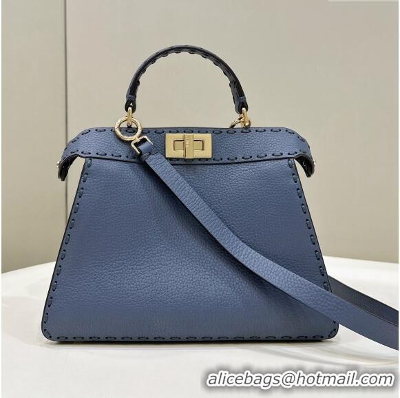 ​Discount Fendi Peekaboo ISeeU Small Bag in Grained Leather with Oversized topstitching 80133 Midnight Blue 2023 top