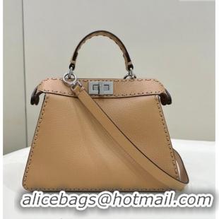 Most Popular Fendi Peekaboo ISeeU Small Bag in Grained Leather with Oversized topstitching 80133 Apricot 2023 top