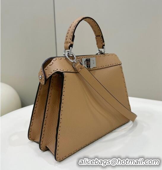 Most Popular Fendi Peekaboo ISeeU Small Bag in Grained Leather with Oversized topstitching 80133 Apricot 2023 top