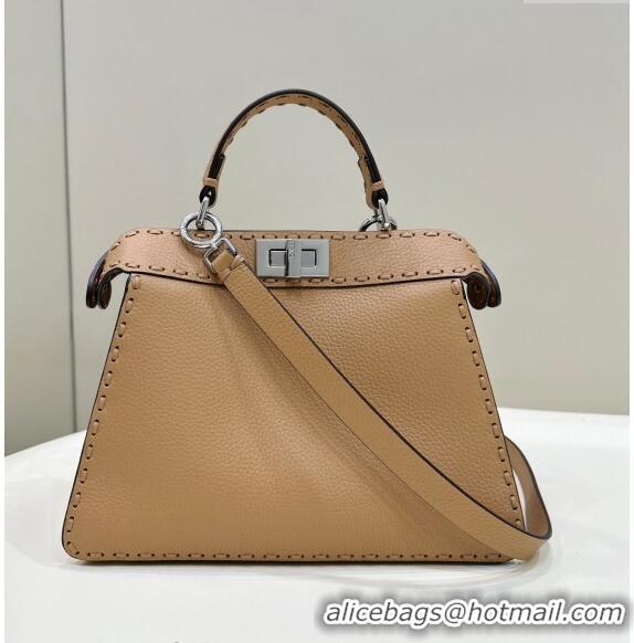 Most Popular Fendi Peekaboo ISeeU Small Bag in Grained Leather with Oversized topstitching 80133 Apricot 2023 top