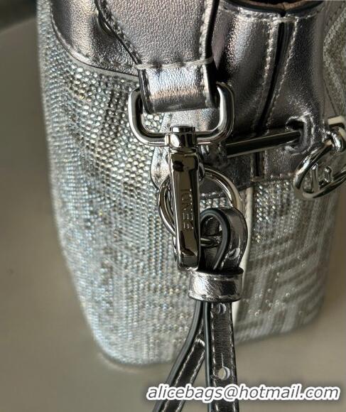 Buy Inexpensive Fendi Mon Tresor Mini Bucket Bag in leather with crystal FF motif F8070 Silver 2024