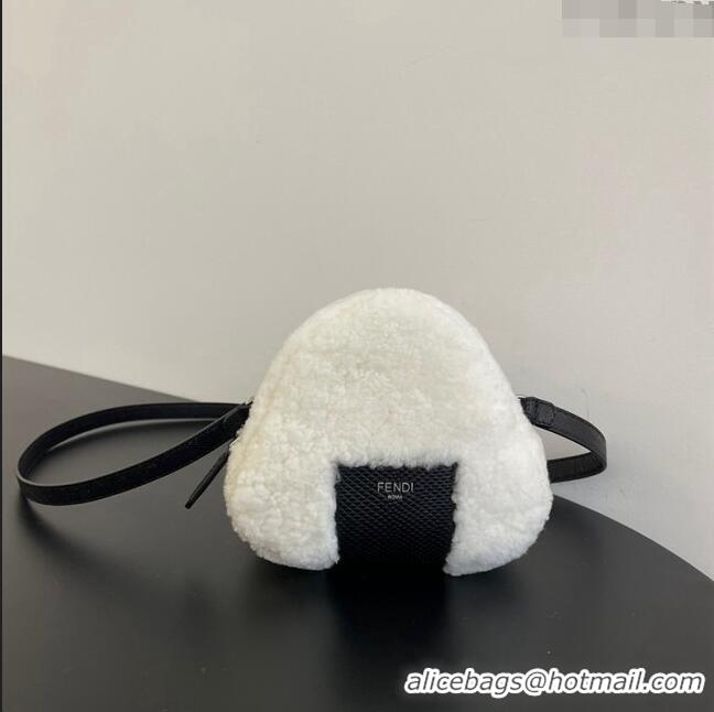 Inexpensive Fendi Shearling Mini Bag F0118 White/Black 2024