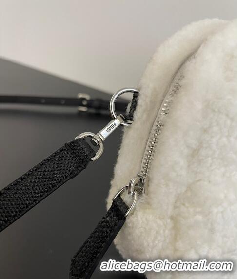 Inexpensive Fendi Shearling Mini Bag F0118 White/Black 2024