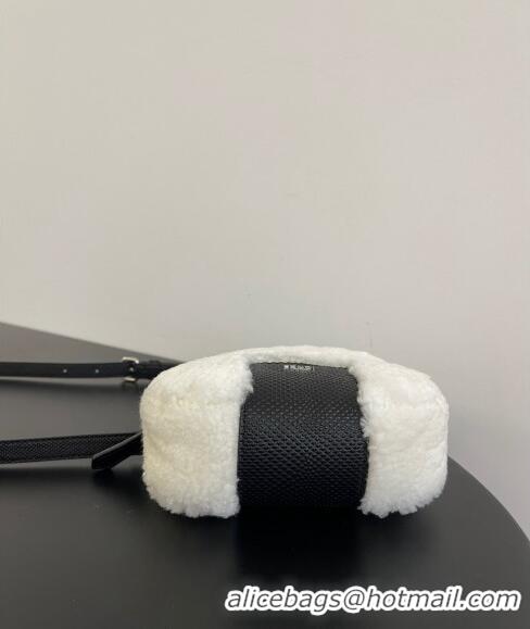 Inexpensive Fendi Shearling Mini Bag F0118 White/Black 2024