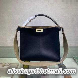 Top Quality Fendi Peekaboo Small Tote Bag in Calfskin with Strap F8081 Black/Beige 2024